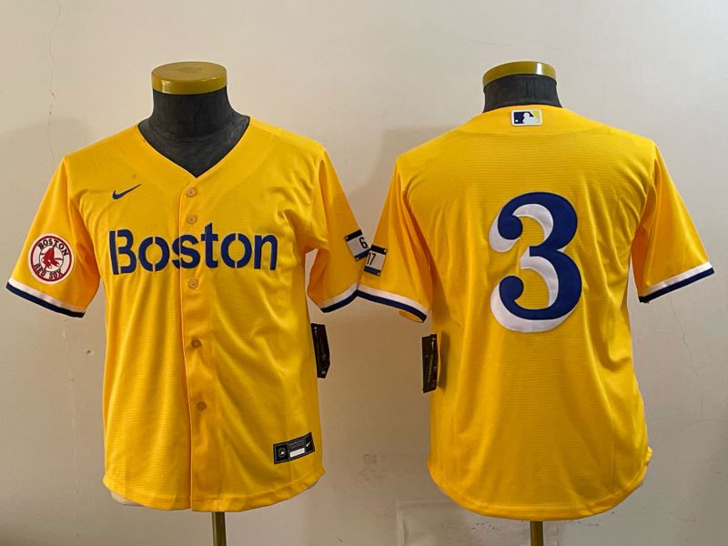 Youth 2025 Boston Red Sox #3 No Name Yellow City Edition Nike MLB Jersey style 04